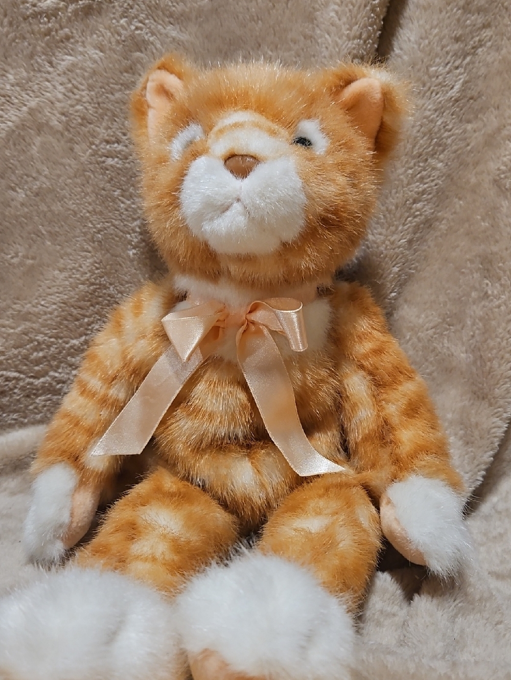 Russ Berrie Orange Tabby Cat Stuffed Animal with Ribbon
